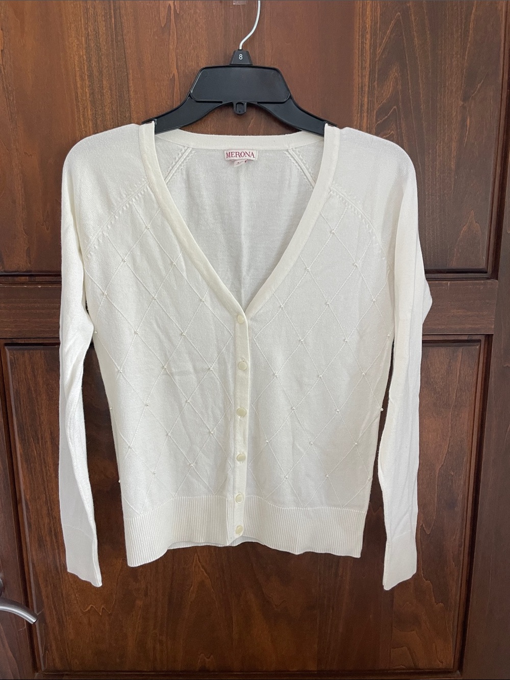Merona Cream V-Neck Diamond Knit Button Cardigan